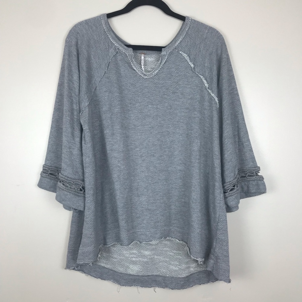 Free People split neck bell sleeve gray sweater